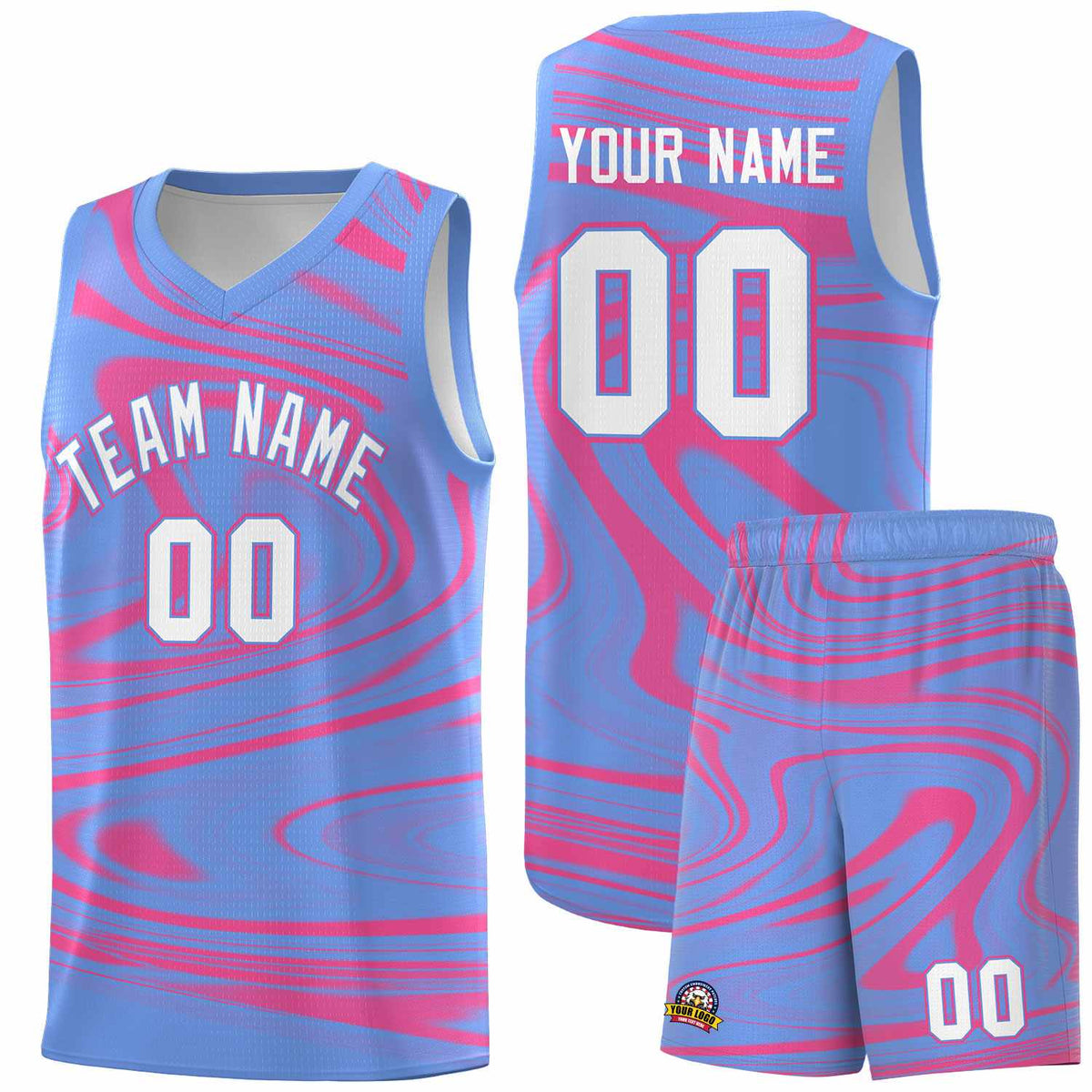 Custom Light Blue Pink Graffiti Pattern Fluids Style Sports Uniform Basketball Jersey Kits|KXKSHOP