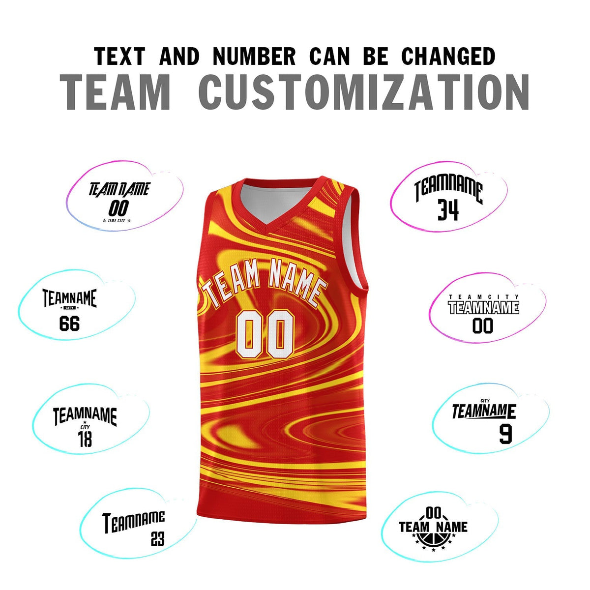 Custom Red Gold Graffiti Pattern Fluids Style Sports Uniform Basketball Jersey Kits|KXKSHOP