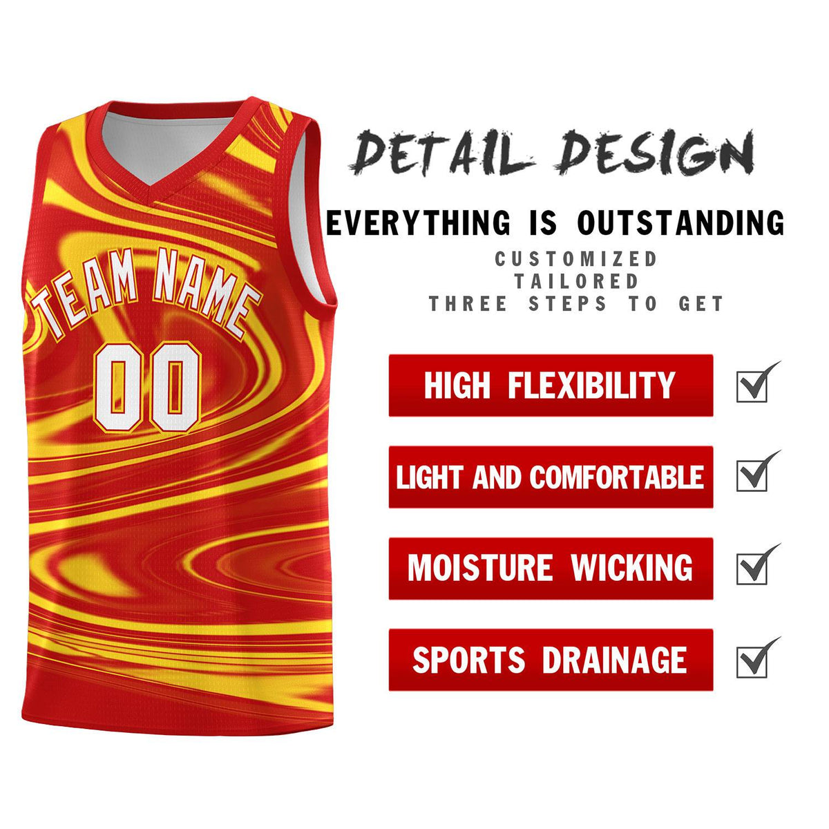 Custom Red Gold Graffiti Pattern Fluids Style Sports Uniform Basketball Jersey Kits|KXKSHOP