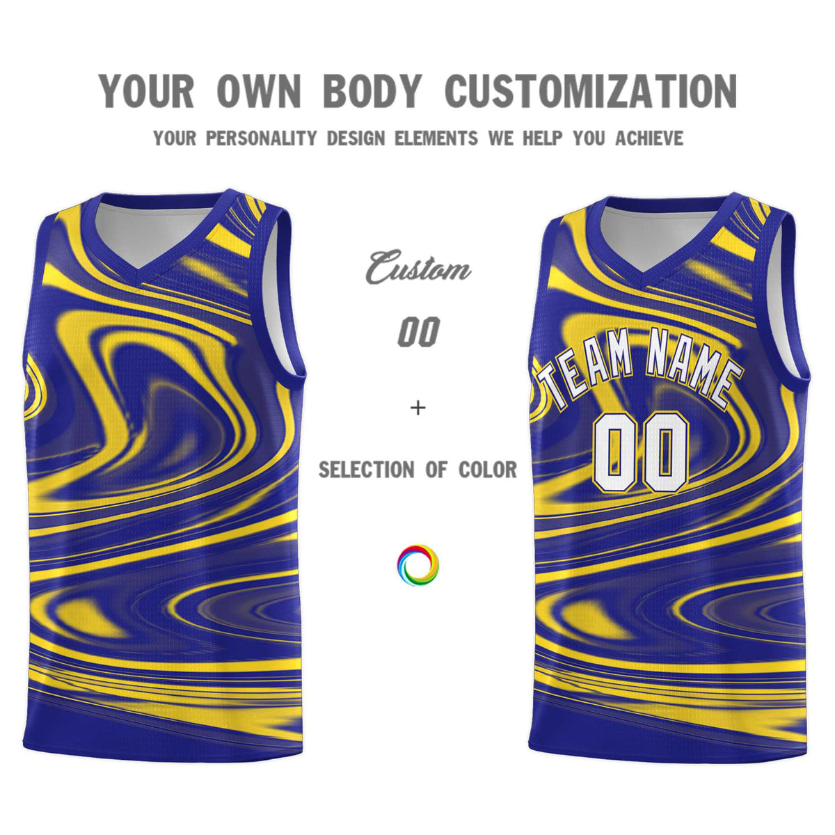Custom Royal Gold Graffiti Pattern Fluids Style Sports Uniform Basketball Jersey Kits|KXKSHOP