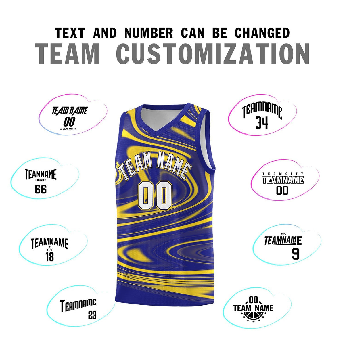 Custom Royal Gold Graffiti Pattern Fluids Style Sports Uniform Basketball Jersey Kits|KXKSHOP