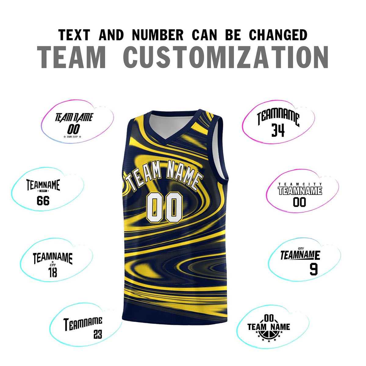 Custom Navy Gold Graffiti Pattern Fluids Style Sports Uniform Basketball Jersey Kits|KXKSHOP