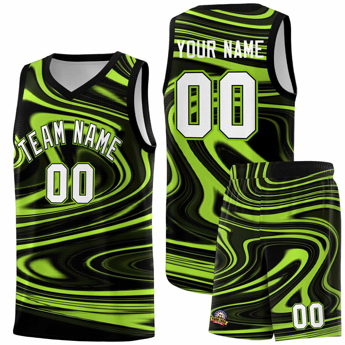 Custom Black Light Green Graffiti Pattern Fluids Style Sports Uniform Basketball Jersey Kits|KXKSHOP