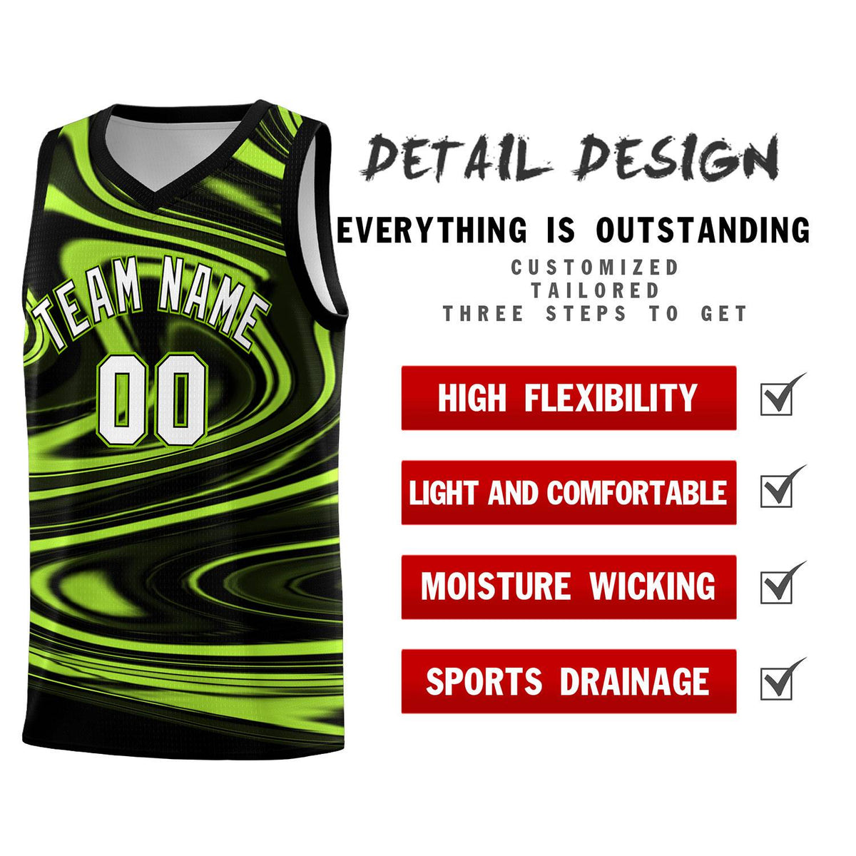 Custom Black Light Green Graffiti Pattern Fluids Style Sports Uniform Basketball Jersey Kits|KXKSHOP
