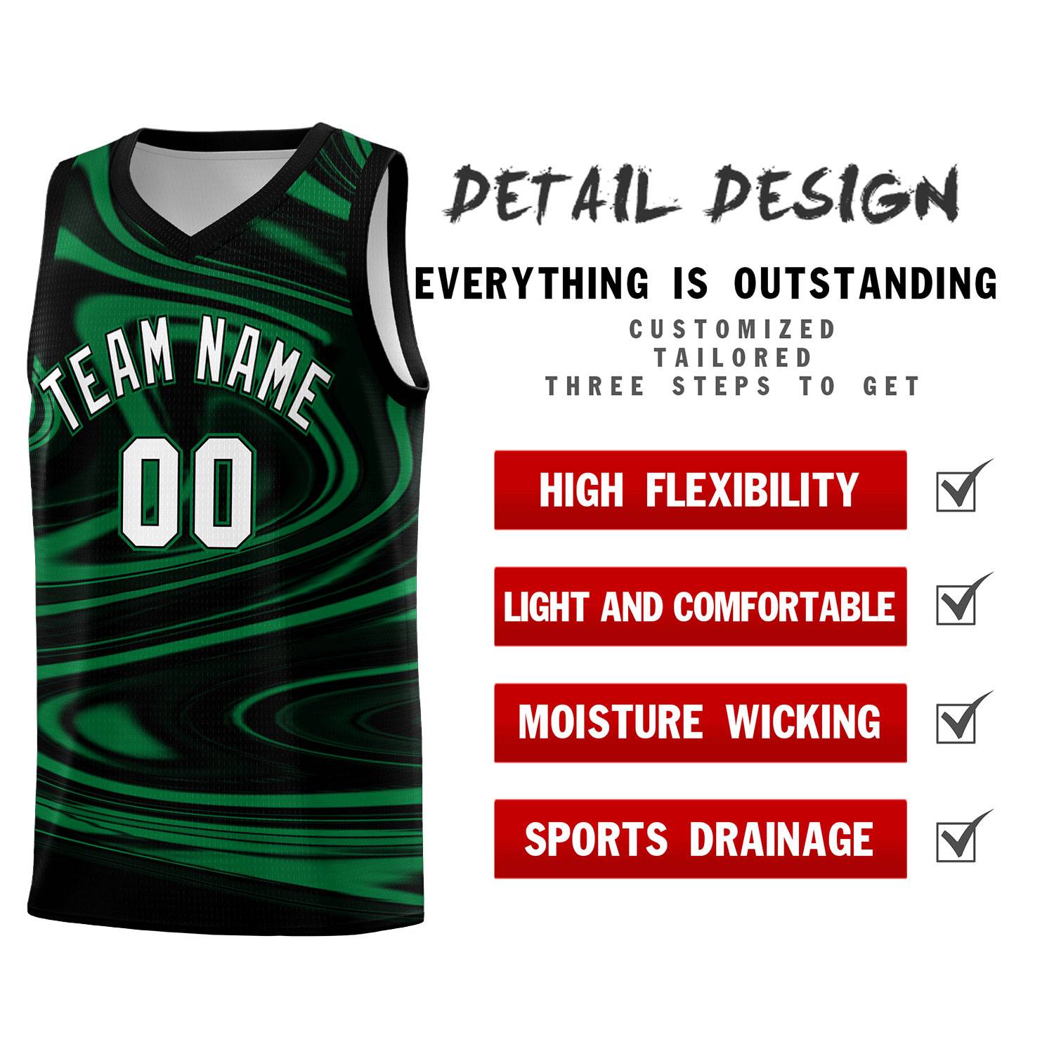Custom Black Kelly Green Graffiti Pattern Fluids Style Sports Uniform Basketball Jersey Kits|KXKSHOP