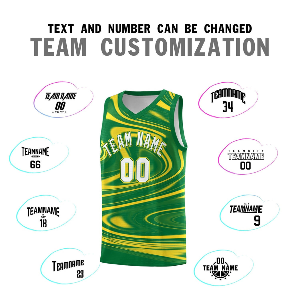 Custom Kelly Green Gold Graffiti Pattern Fluids Style Sports Uniform Basketball Jersey Kits|KXKSHOP