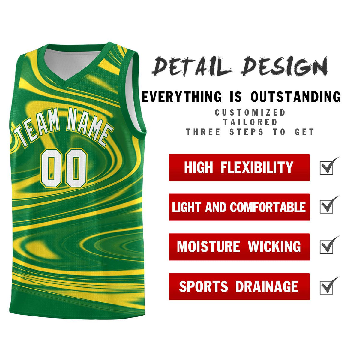 Custom Kelly Green Gold Graffiti Pattern Fluids Style Sports Uniform Basketball Jersey Kits|KXKSHOP