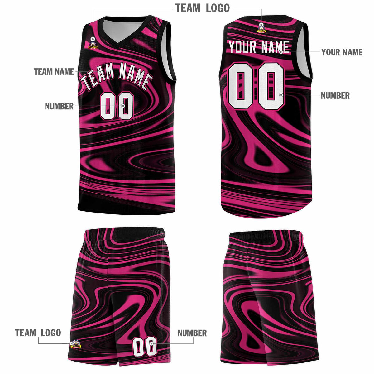 Custom Black Pink Graffiti Pattern Fluids Style Sports Uniform Basketball Jersey Kits|KXKSHOP