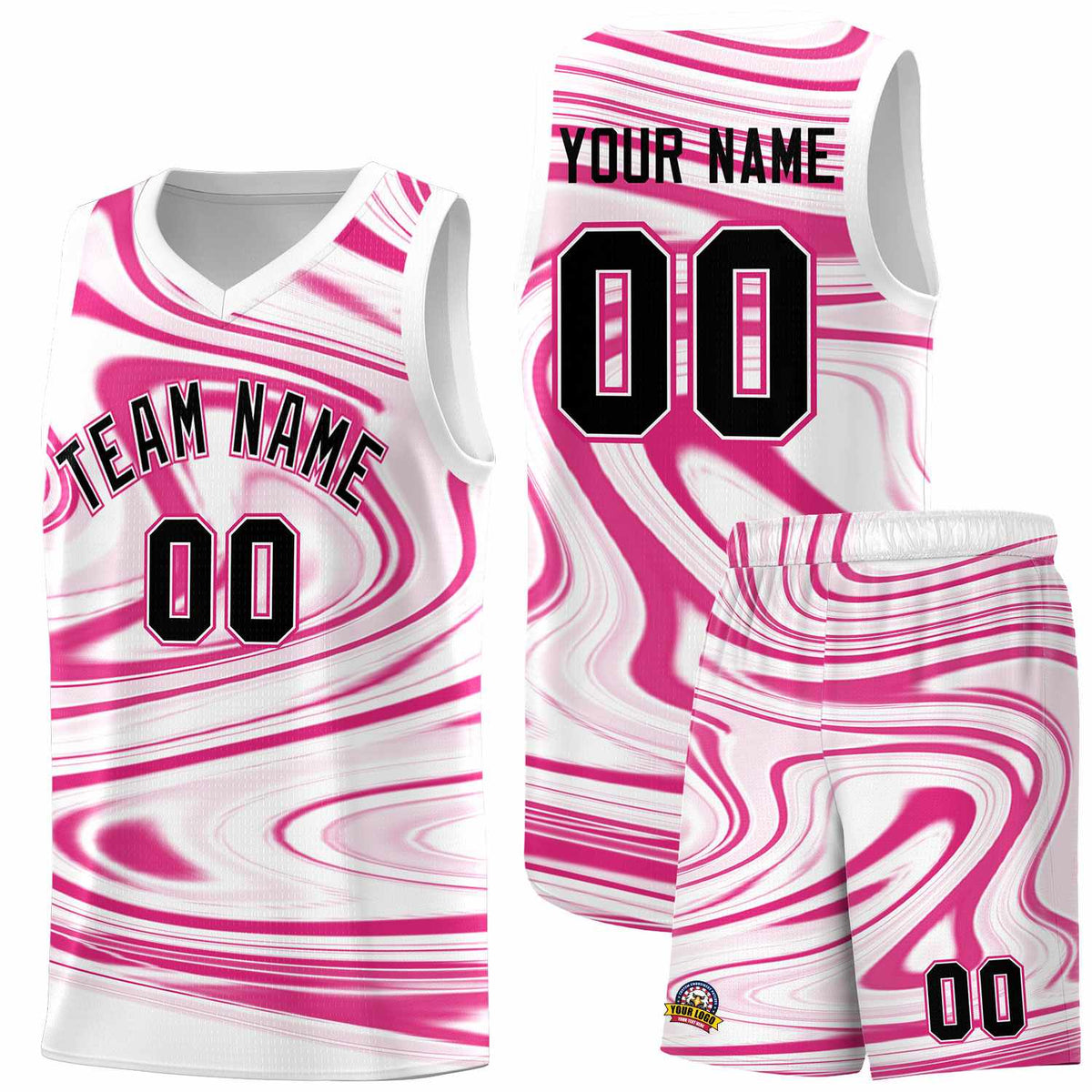Custom White Pink Graffiti Pattern Fluids Style Sports Uniform Basketball Jersey Kits|KXKSHOP