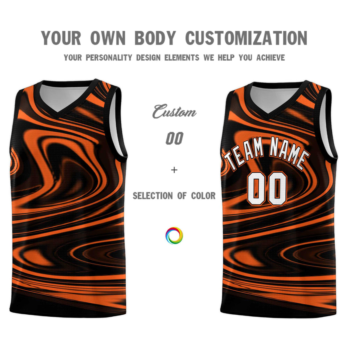 Custom Black Orange Graffiti Pattern Fluids Style Sports Uniform Basketball Jersey Kits|KXKSHOP