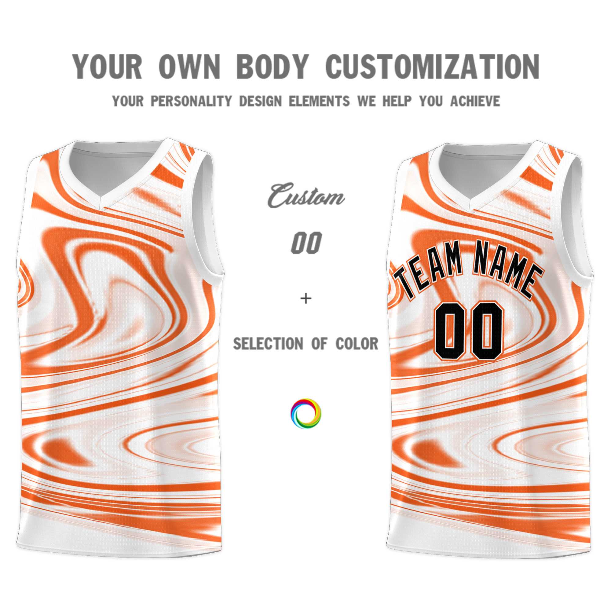Custom White Orange Graffiti Pattern Fluids Style Sports Uniform Basketball Jersey Kits|KXKSHOP