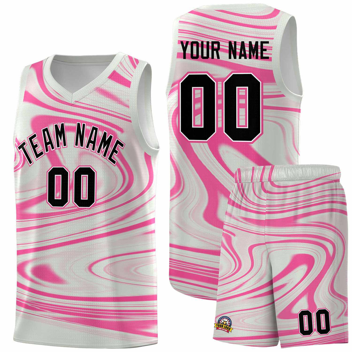 Custom Gray Pink Graffiti Pattern Fluids Style Sports Uniform Basketball Jersey Kits|KXKSHOP
