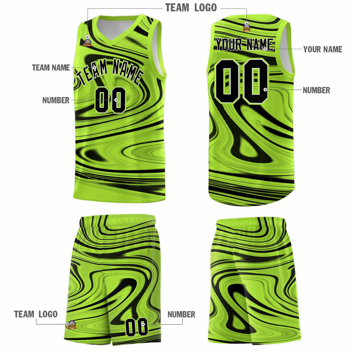 Custom Light Green Black Graffiti Pattern Fluids Style Sports Uniform Basketball Jersey Kits|KXKSHOP