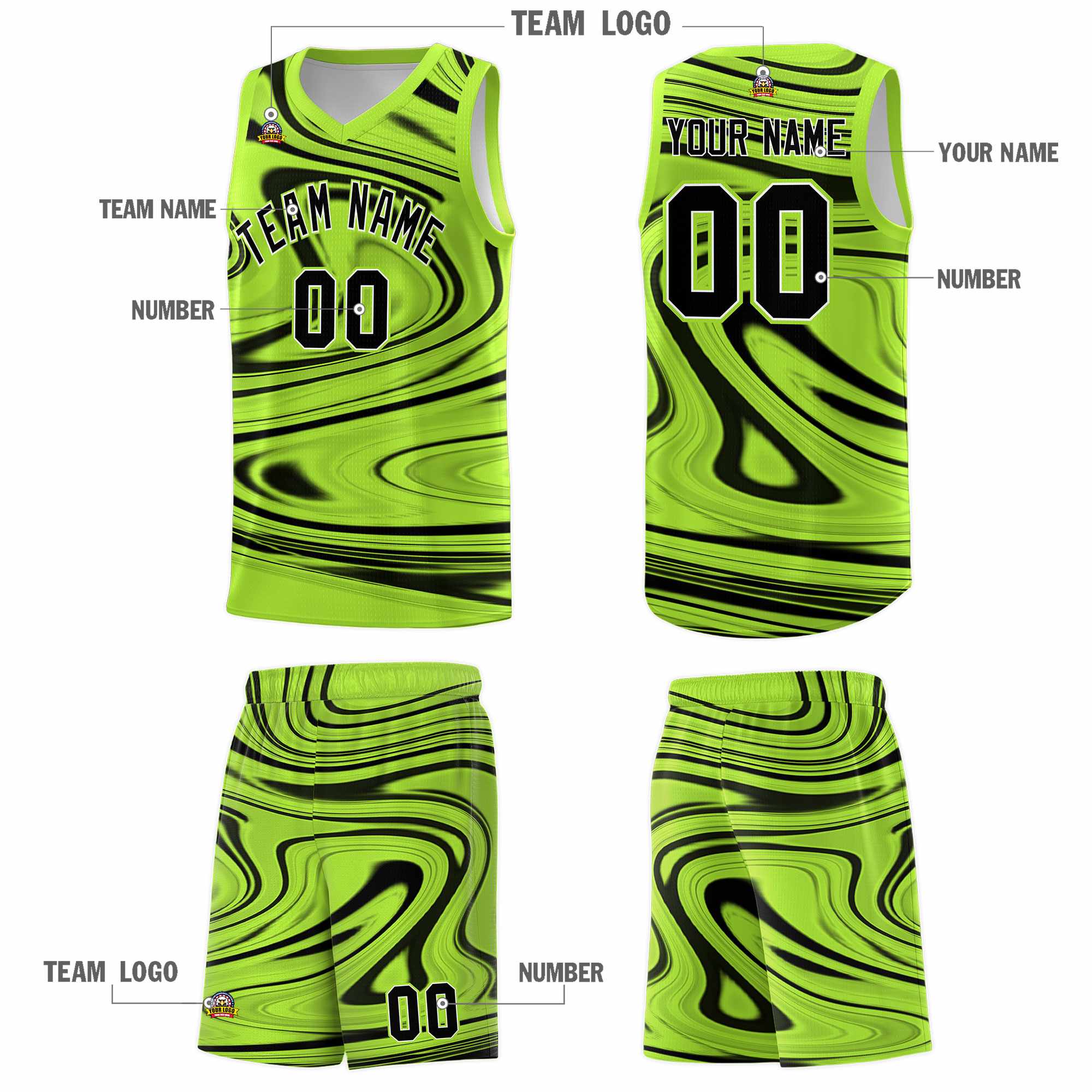 Custom Light Green Black Graffiti Pattern Fluids Style Sports Uniform Basketball Jersey Kits|KXKSHOP