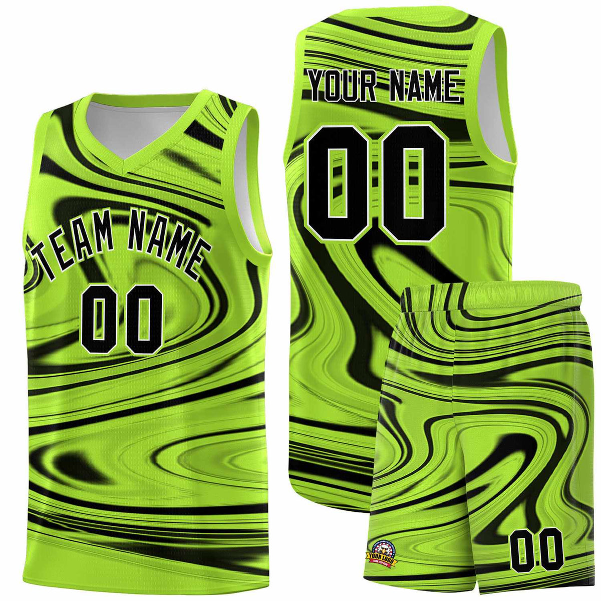 Custom Light Green Black Graffiti Pattern Fluids Style Sports Uniform Basketball Jersey Kits|KXKSHOP