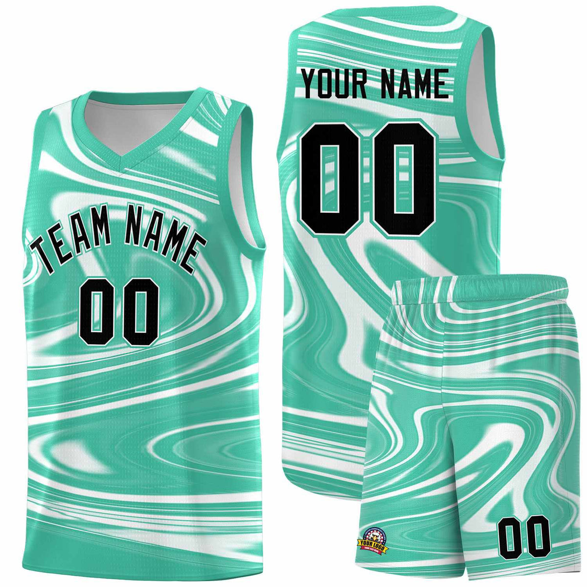 Custom Bright Green White Graffiti Pattern Fluids Style Sports Uniform Basketball Jersey Kits|KXKSHOP