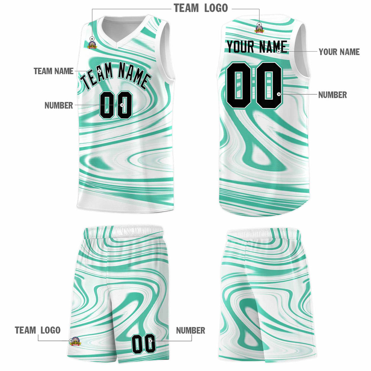 Custom White Bright Green Graffiti Pattern Fluids Style Sports Uniform Basketball Jersey Kits|KXKSHOP