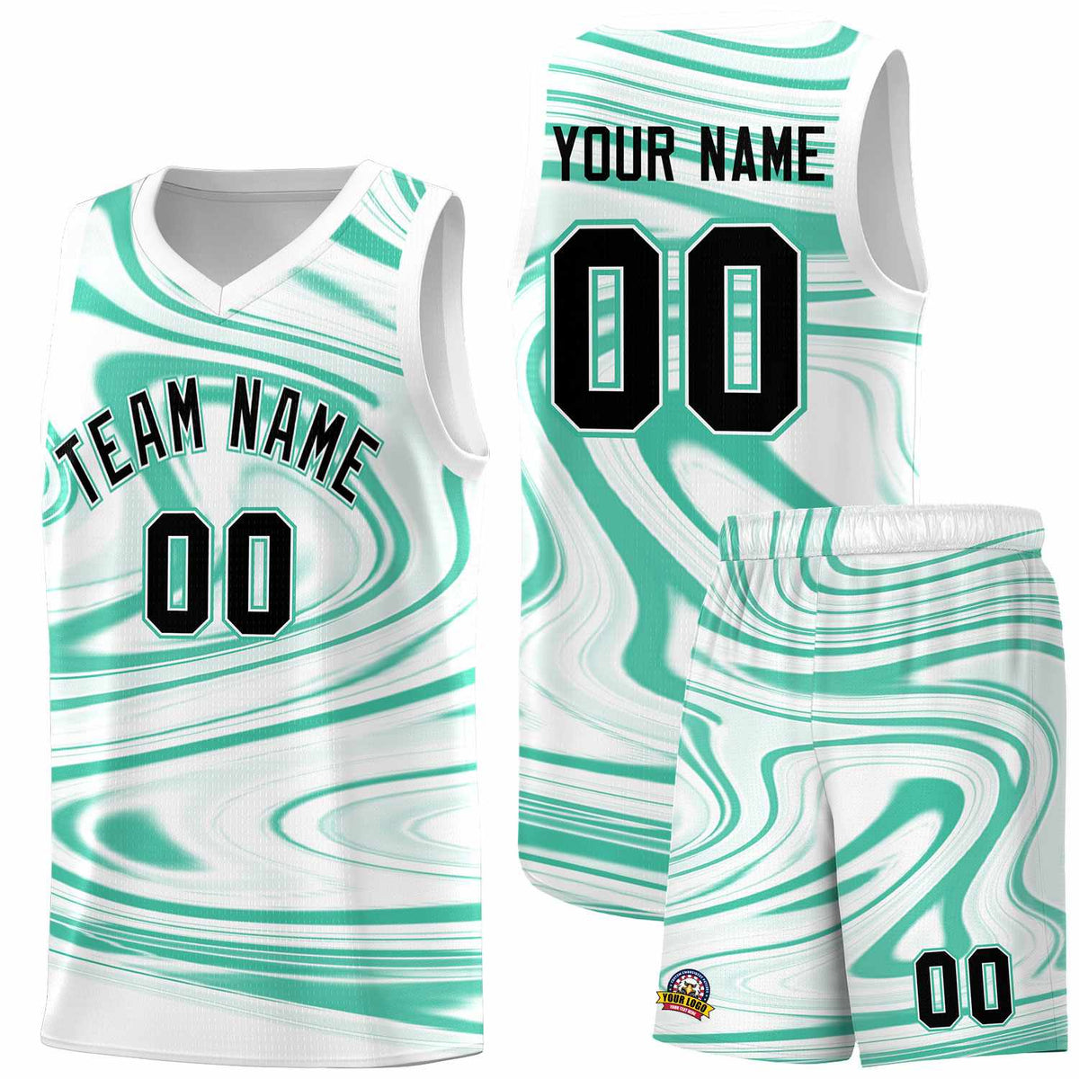 Custom White Bright Green Graffiti Pattern Fluids Style Sports Uniform Basketball Jersey Kits|KXKSHOP