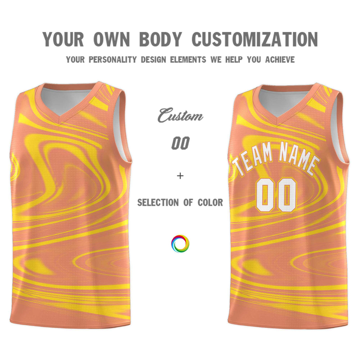 Custom Light Orange Gold Graffiti Pattern Fluids Style Sports Uniform Basketball Jersey Kits|KXKSHOP