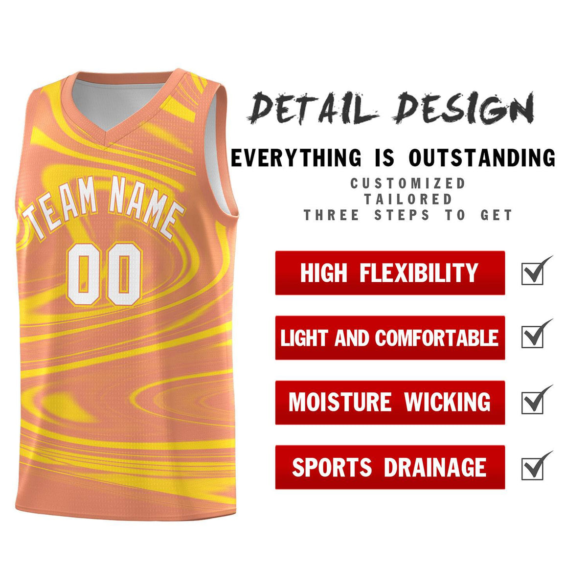 Custom Light Orange Gold Graffiti Pattern Fluids Style Sports Uniform Basketball Jersey Kits|KXKSHOP