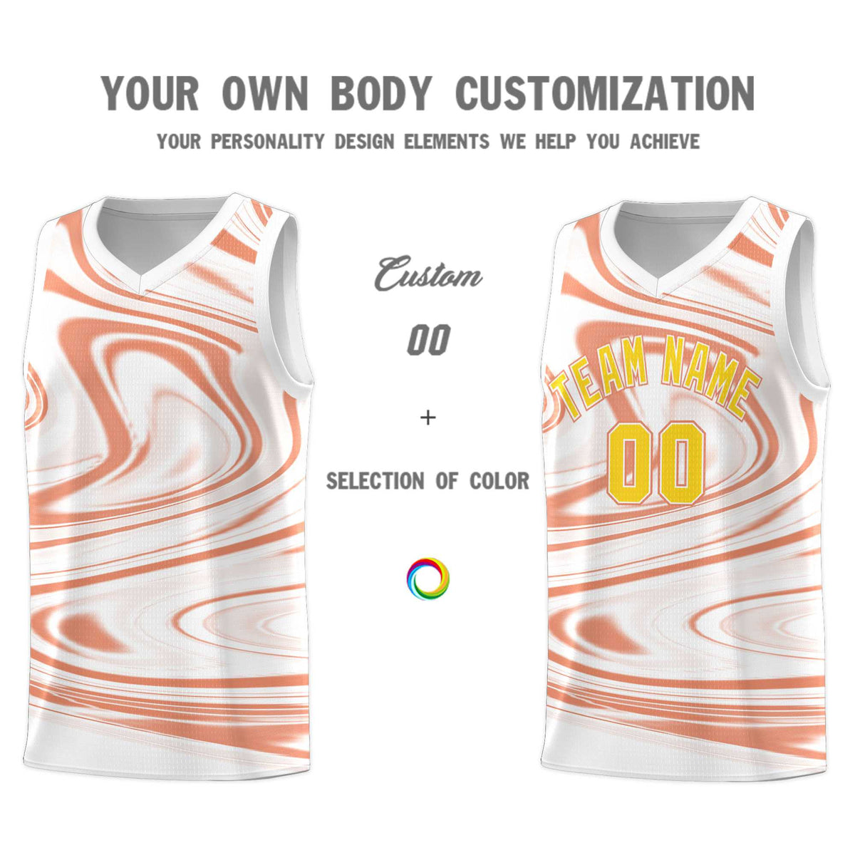 Custom White Light Orange Graffiti Pattern Fluids Style Sports Uniform Basketball Jersey Kits|KXKSHOP