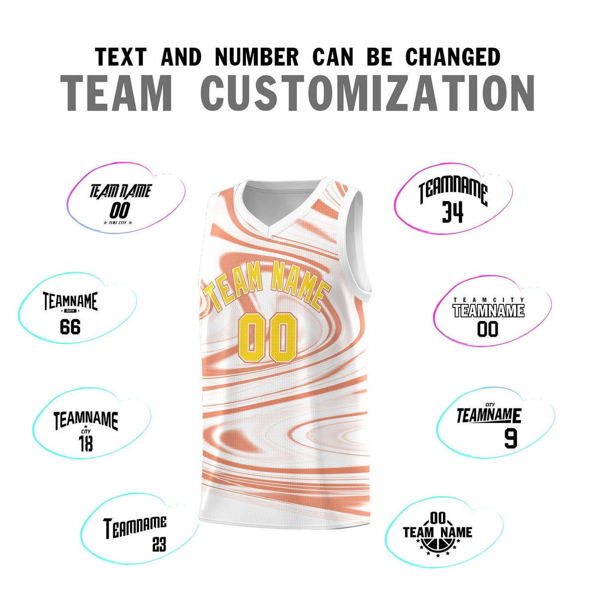 Custom White Light Orange Graffiti Pattern Fluids Style Sports Uniform Basketball Jersey Kits|KXKSHOP