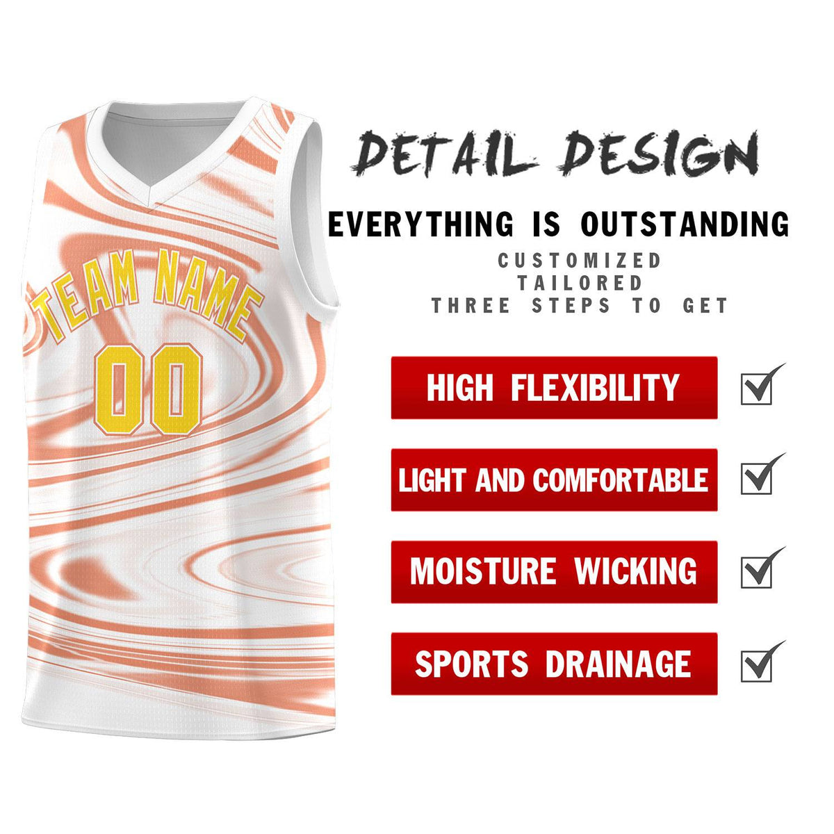 Custom White Light Orange Graffiti Pattern Fluids Style Sports Uniform Basketball Jersey Kits|KXKSHOP