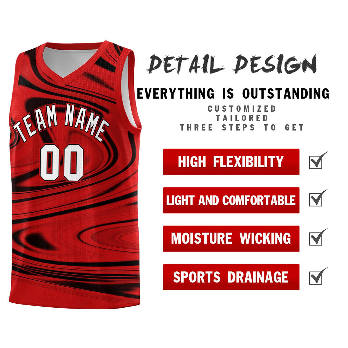Custom Red Black Graffiti Pattern Fluids Style Sports Uniform Basketball Jersey Kits|KXKSHOP