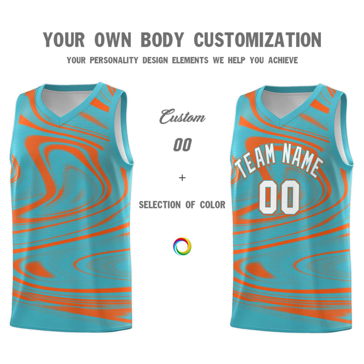 Custom Aqua Orange Graffiti Pattern Fluids Style Sports Uniform Basketball Jersey Kits|KXKSHOP