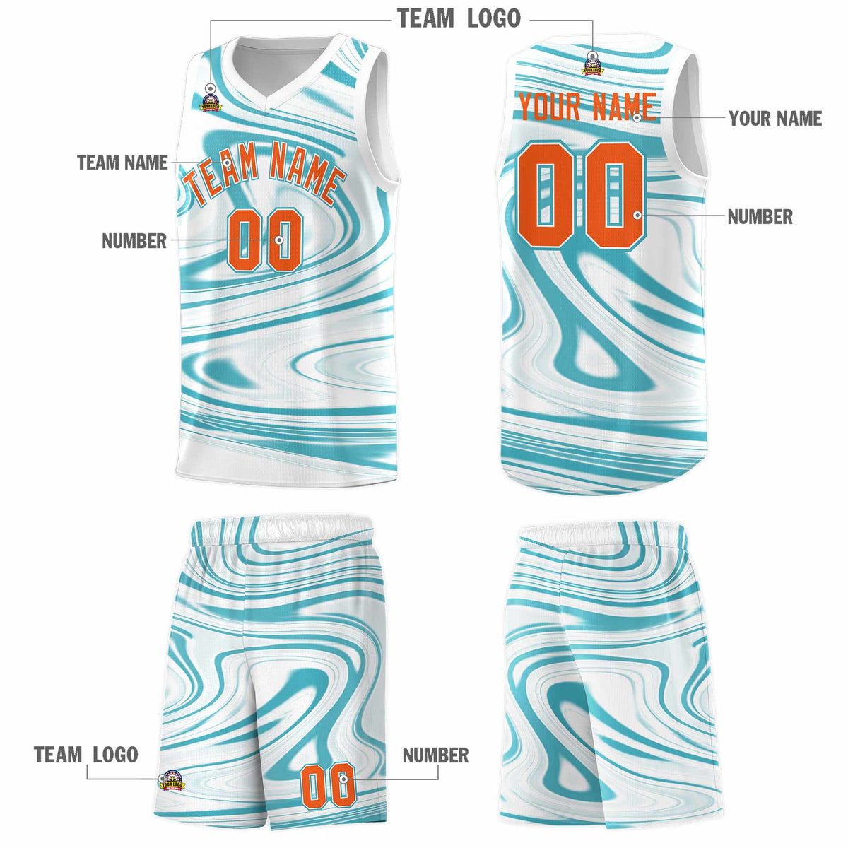Custom White Aqua Graffiti Pattern Fluids Style Sports Uniform Basketball Jersey Kits|KXKSHOP
