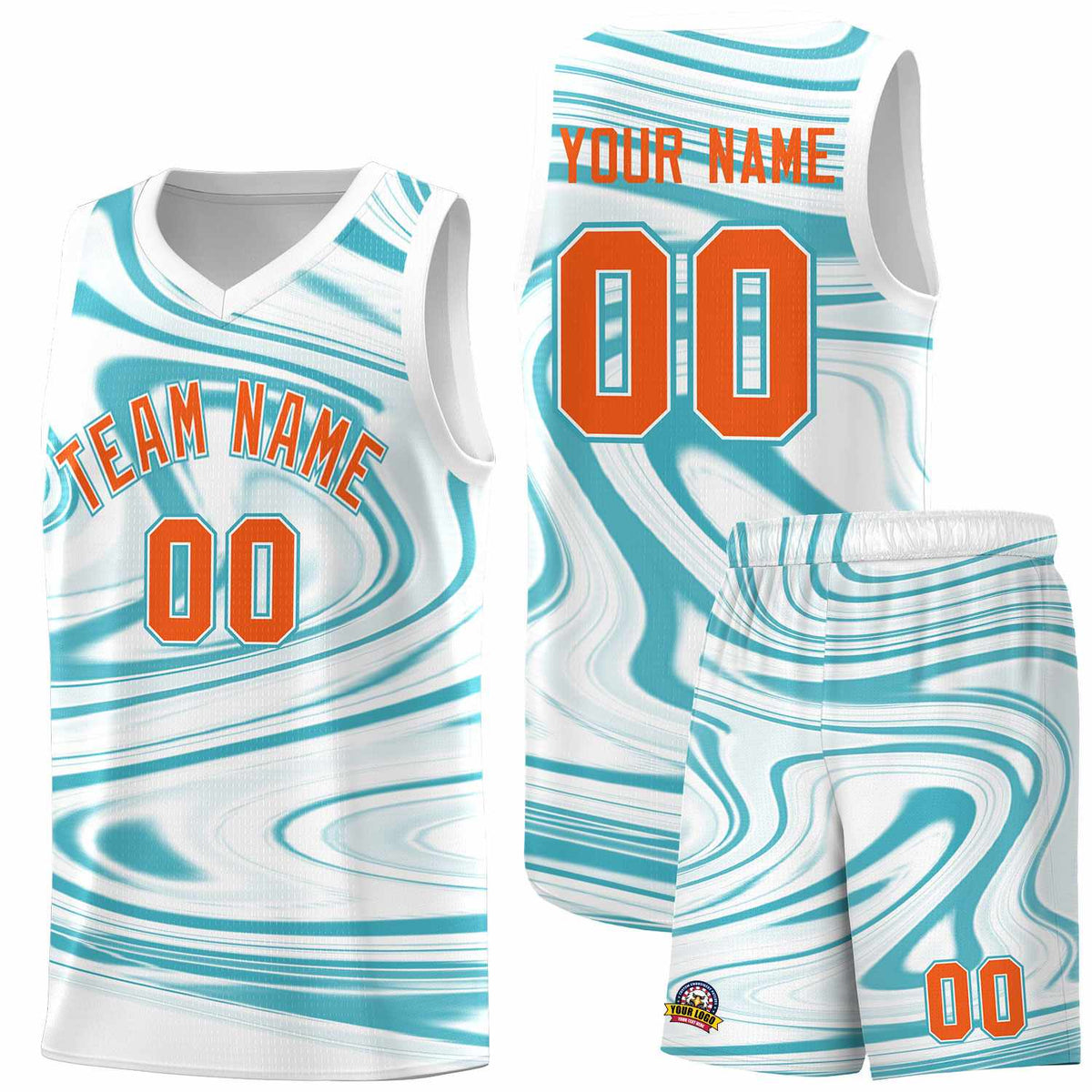 Custom White Aqua Graffiti Pattern Fluids Style Sports Uniform Basketball Jersey Kits|KXKSHOP