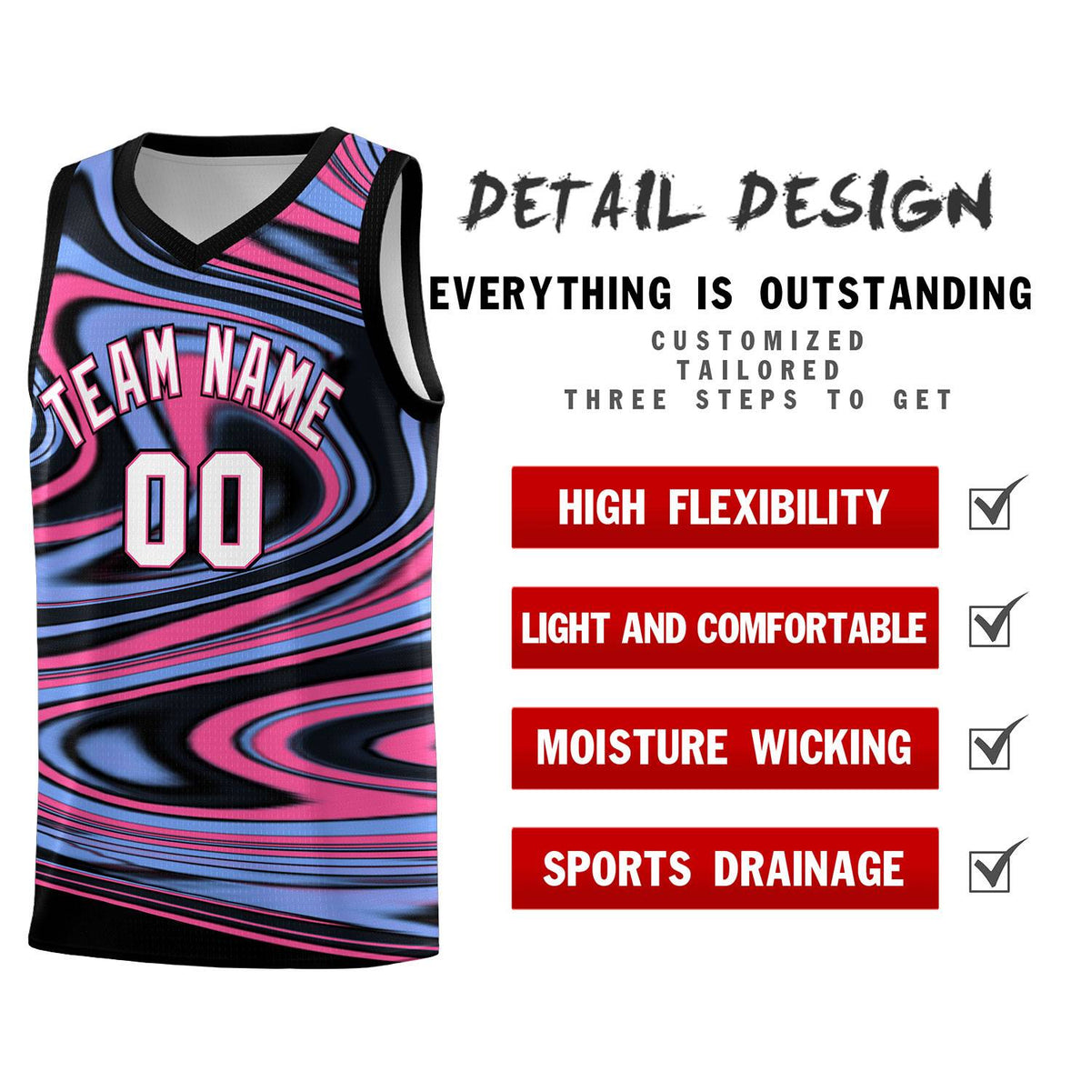 Custom Black Light Blue Graffiti Pattern Fluids Style Sports Uniform Basketball Jersey Kits|KXKSHOP