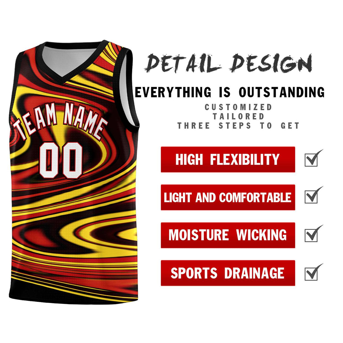 Custom Black Red Graffiti Pattern Fluids Style Sports Uniform Basketball Jersey Kits|KXKSHOP