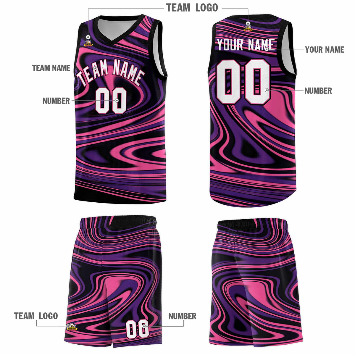 Custom Black Purple Graffiti Pattern Fluids Style Sports Uniform Basketball Jersey Kits|KXKSHOP