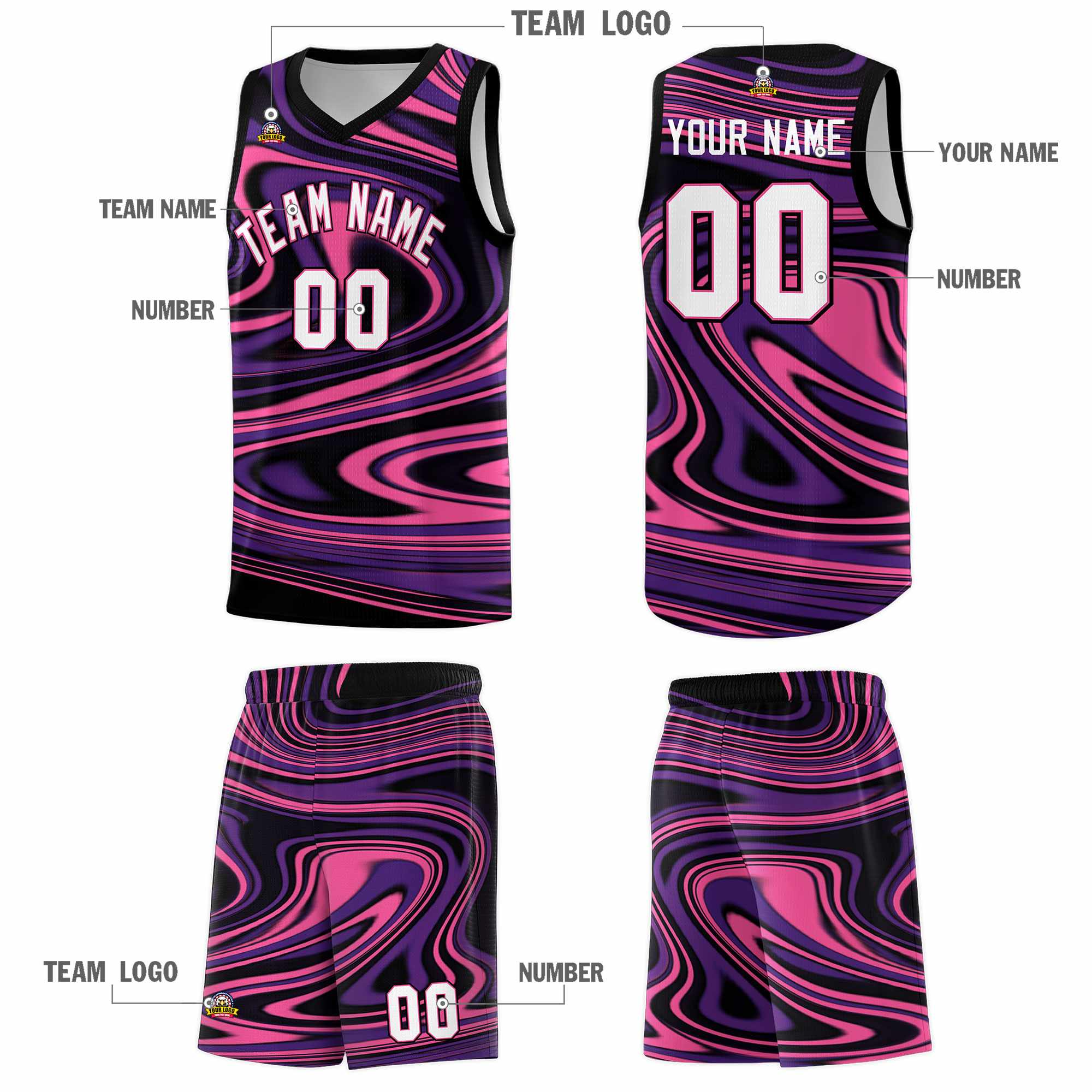 Custom Black Purple Graffiti Pattern Fluids Style Sports Uniform Basketball Jersey Kits|KXKSHOP