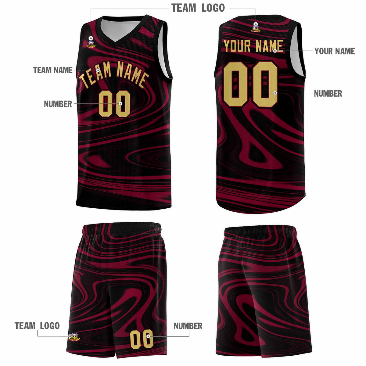 Custom Black Crimson Graffiti Pattern Fluids Style Sports Uniform Basketball Jersey Kits|KXKSHOP