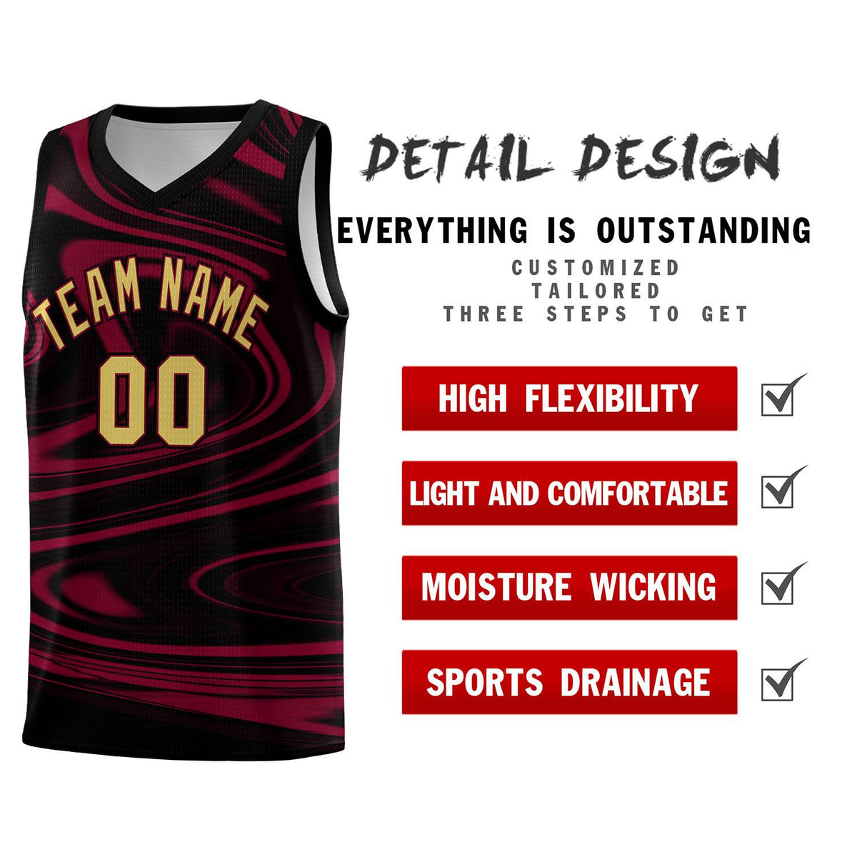 Custom Black Crimson Graffiti Pattern Fluids Style Sports Uniform Basketball Jersey Kits|KXKSHOP