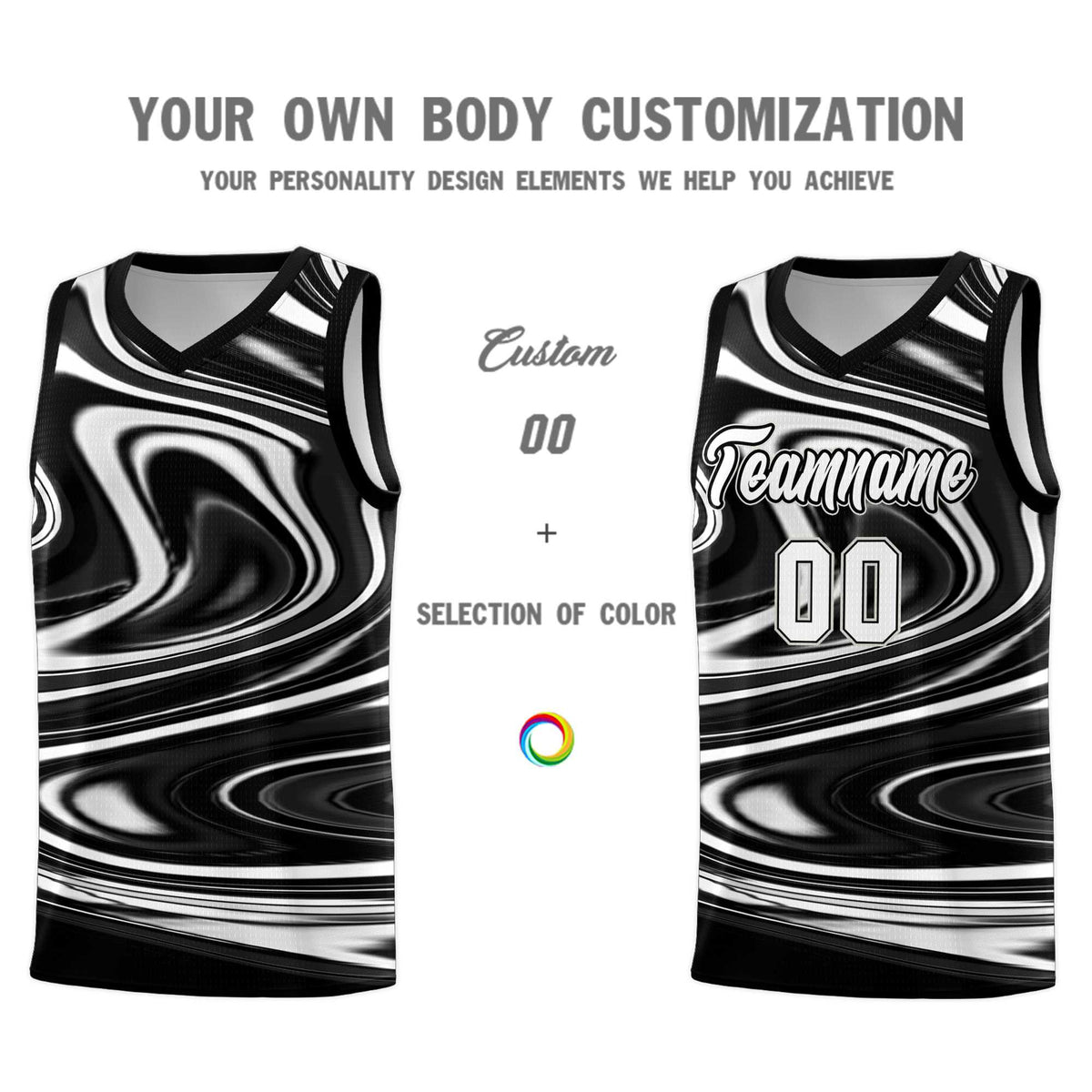 Custom Black White Graffiti Pattern Fluids Style Sports Uniform Basketball Jersey Kits|KXKSHOP