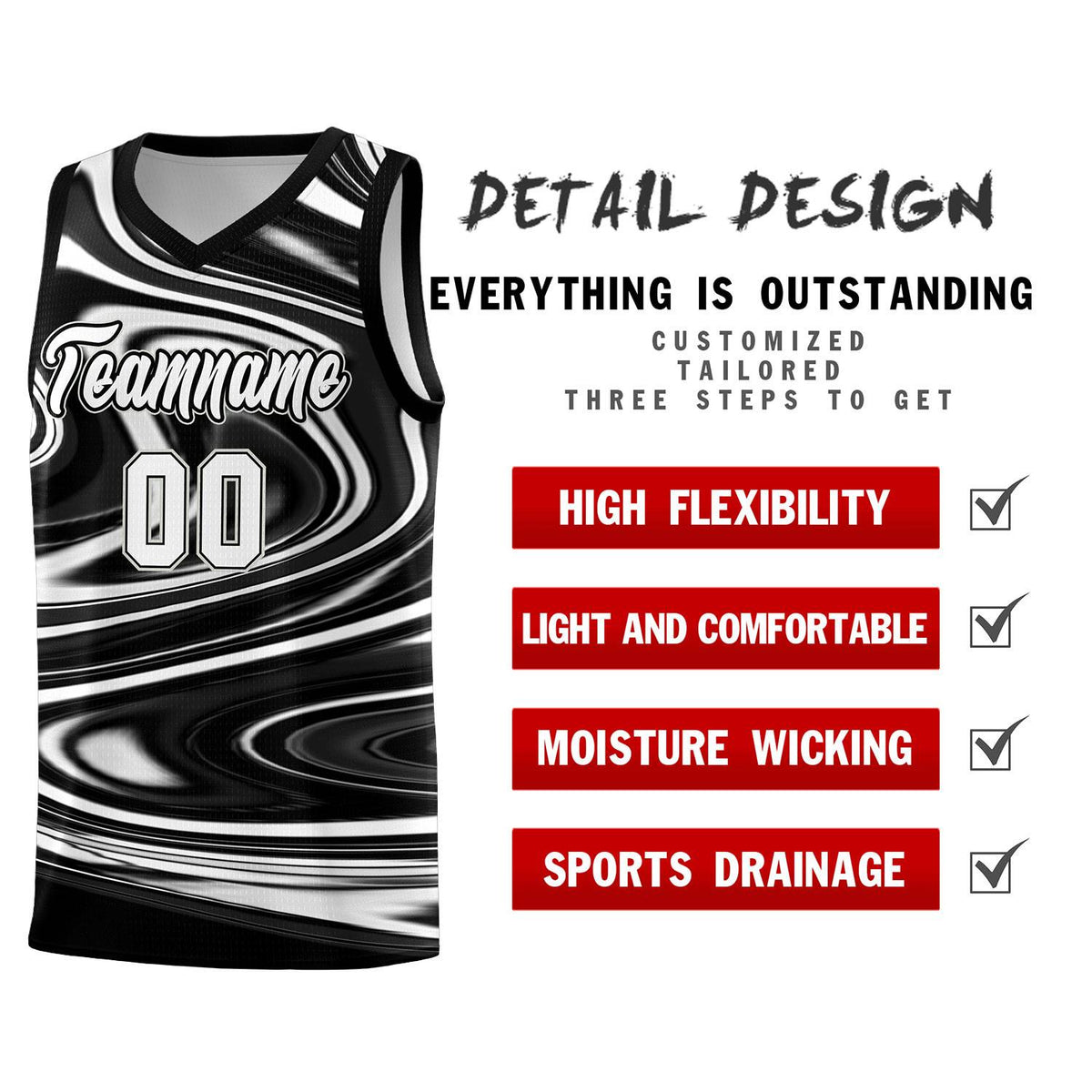 Custom Black White Graffiti Pattern Fluids Style Sports Uniform Basketball Jersey Kits|KXKSHOP