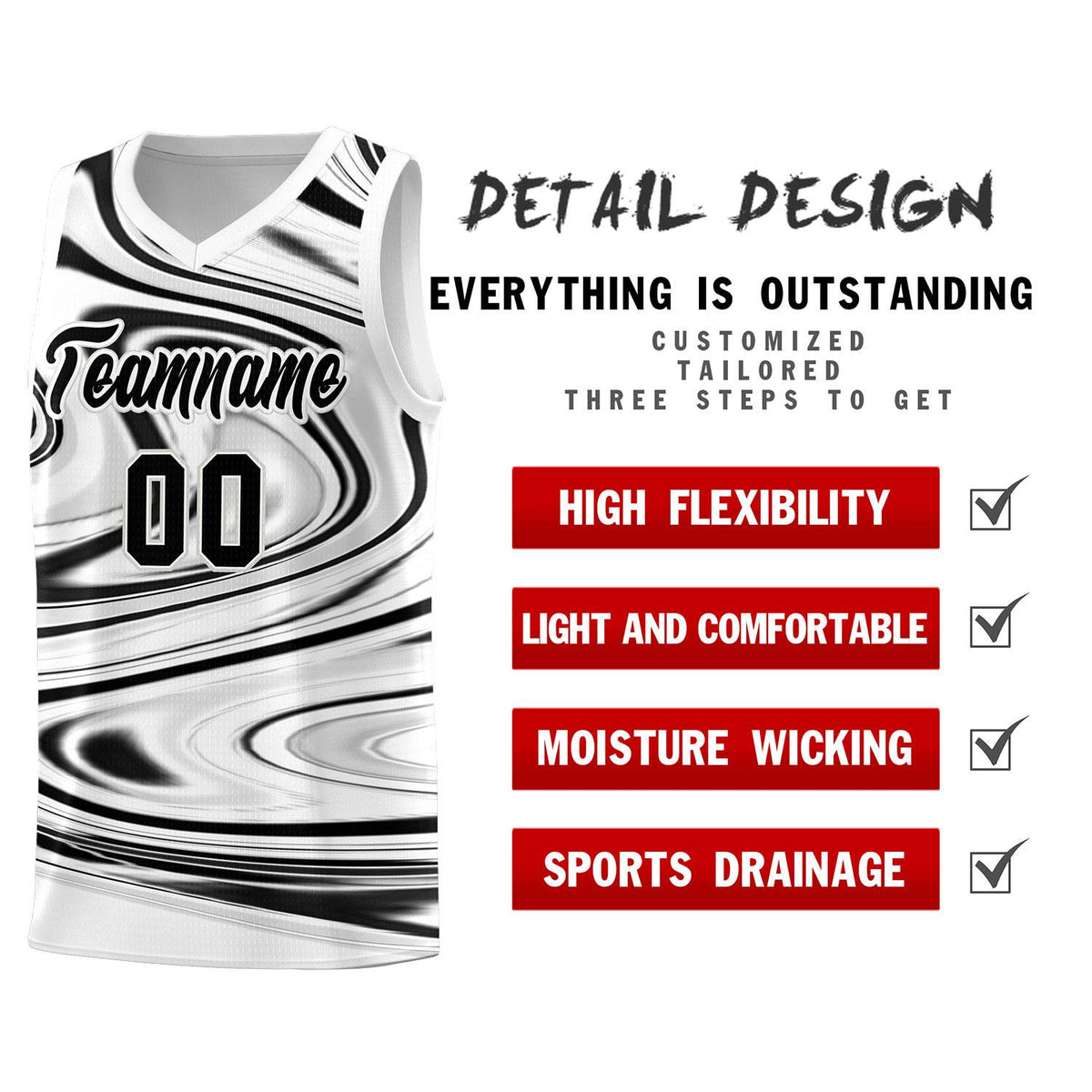 Custom White Black Graffiti Pattern Fluids Style Sports Uniform Basketball Jersey Kits|KXKSHOP