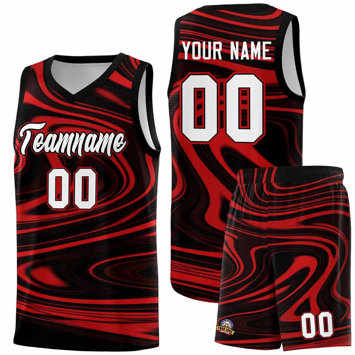 Custom Black Red Graffiti Pattern Fluids Style Sports Uniform Basketball Jersey Kits|KXKSHOP