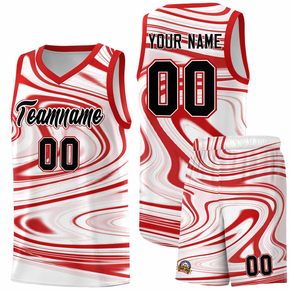 Custom White Red Graffiti Pattern Fluids Style Sports Uniform Basketball Jersey Kits|KXKSHOP