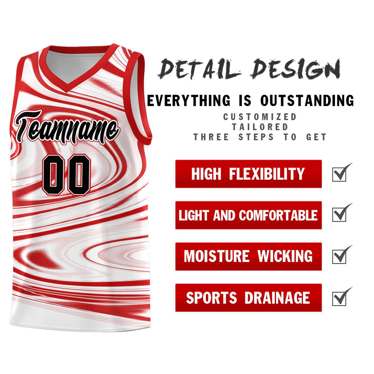 Custom White Red Graffiti Pattern Fluids Style Sports Uniform Basketball Jersey Kits|KXKSHOP