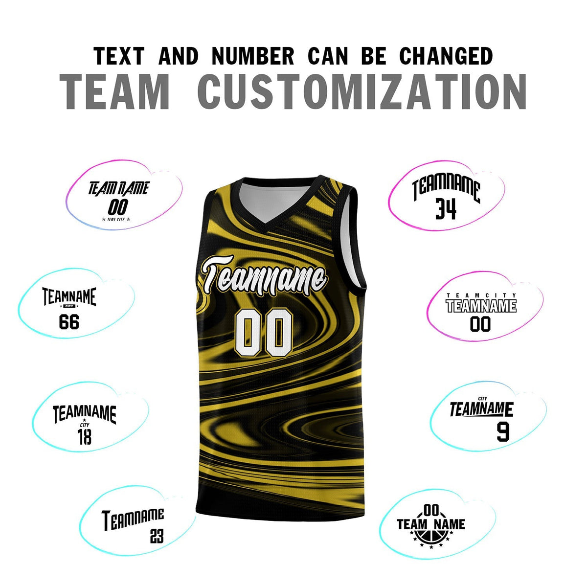 Custom Black Old Gold Graffiti Pattern Fluids Style Sports Uniform Basketball Jersey Kits|KXKSHOP