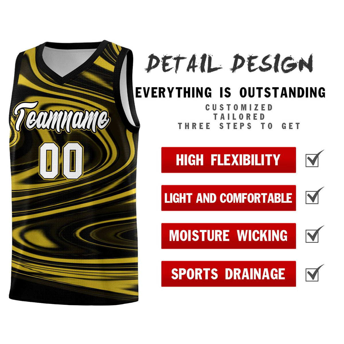 Custom Black Old Gold Graffiti Pattern Fluids Style Sports Uniform Basketball Jersey Kits|KXKSHOP
