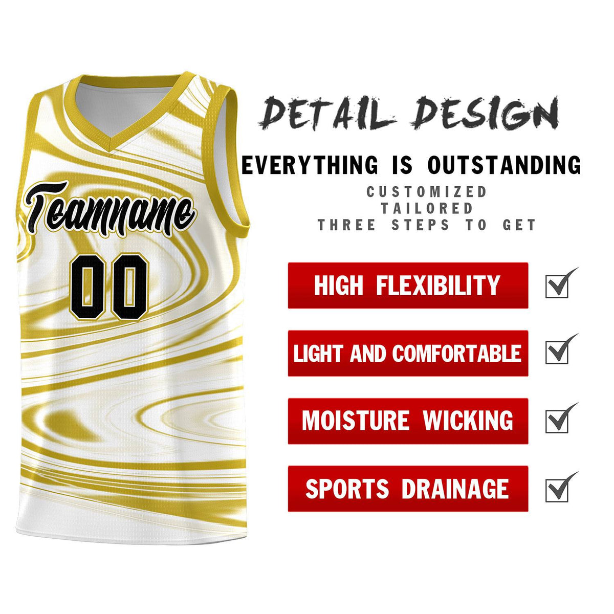 Custom White Old Gold Graffiti Pattern Fluids Style Sports Uniform Basketball Jersey Kits|KXKSHOP