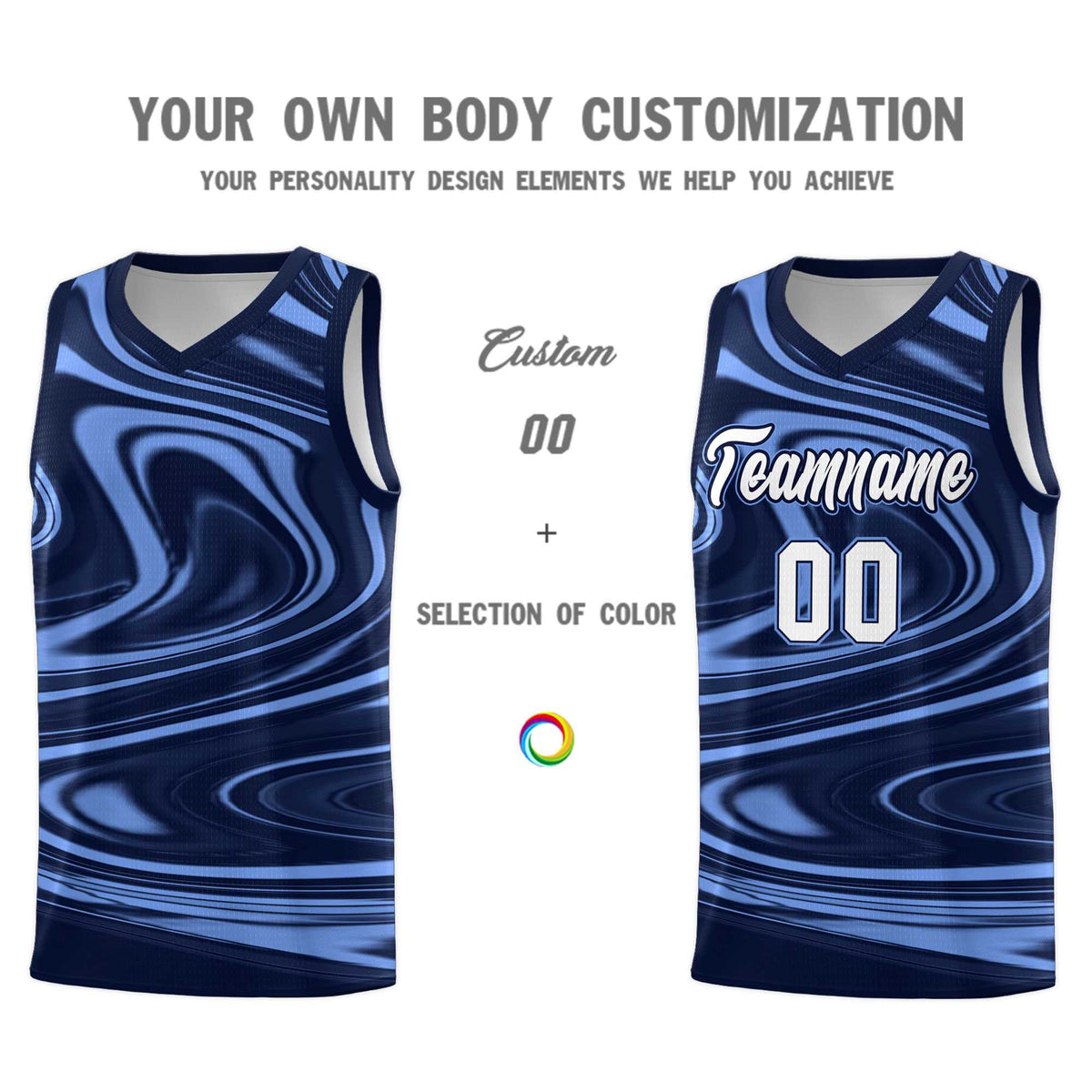 Custom Navy Light Blue Graffiti Pattern Fluids Style Sports Uniform Basketball Jersey Kits|KXKSHOP