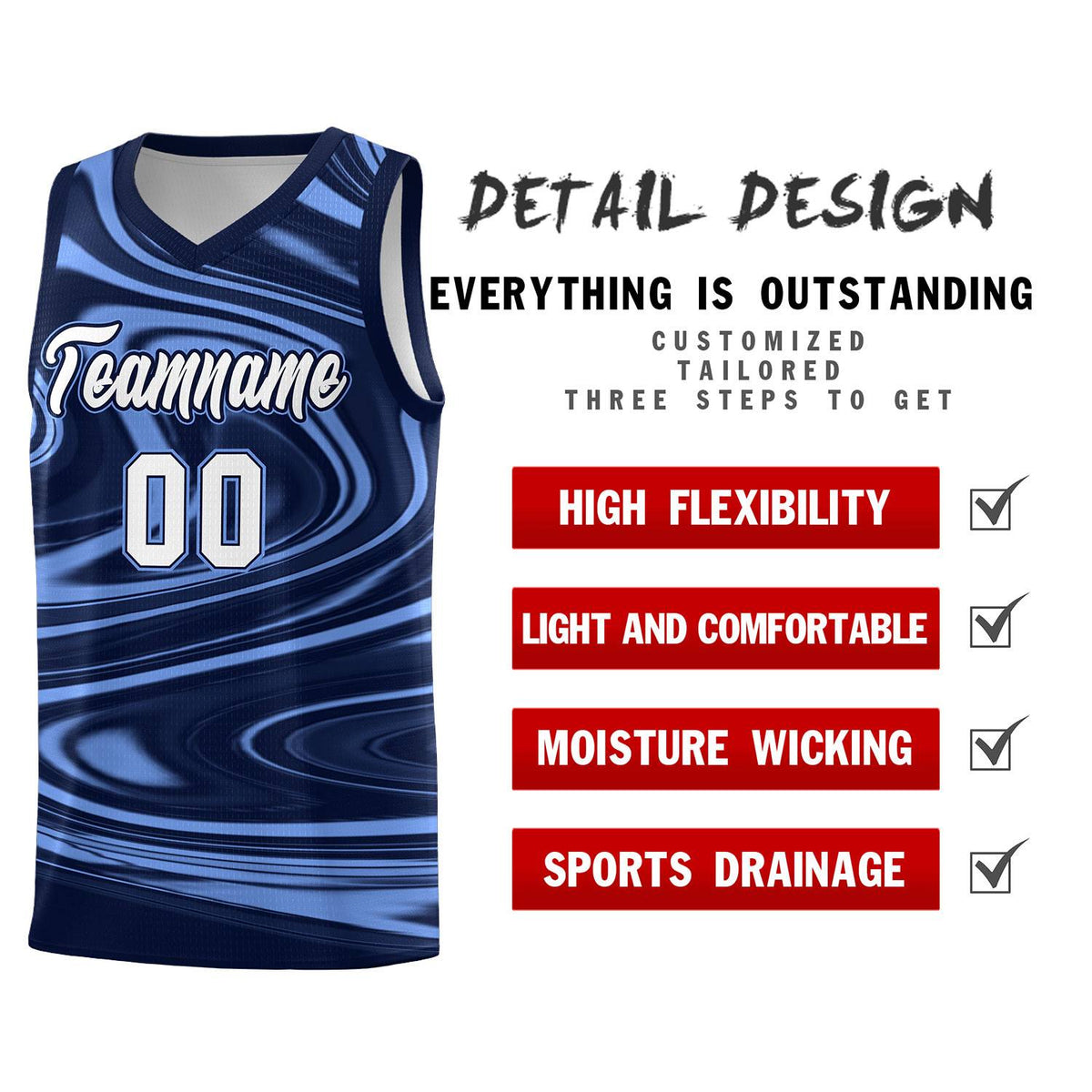 Custom Navy Light Blue Graffiti Pattern Fluids Style Sports Uniform Basketball Jersey Kits|KXKSHOP