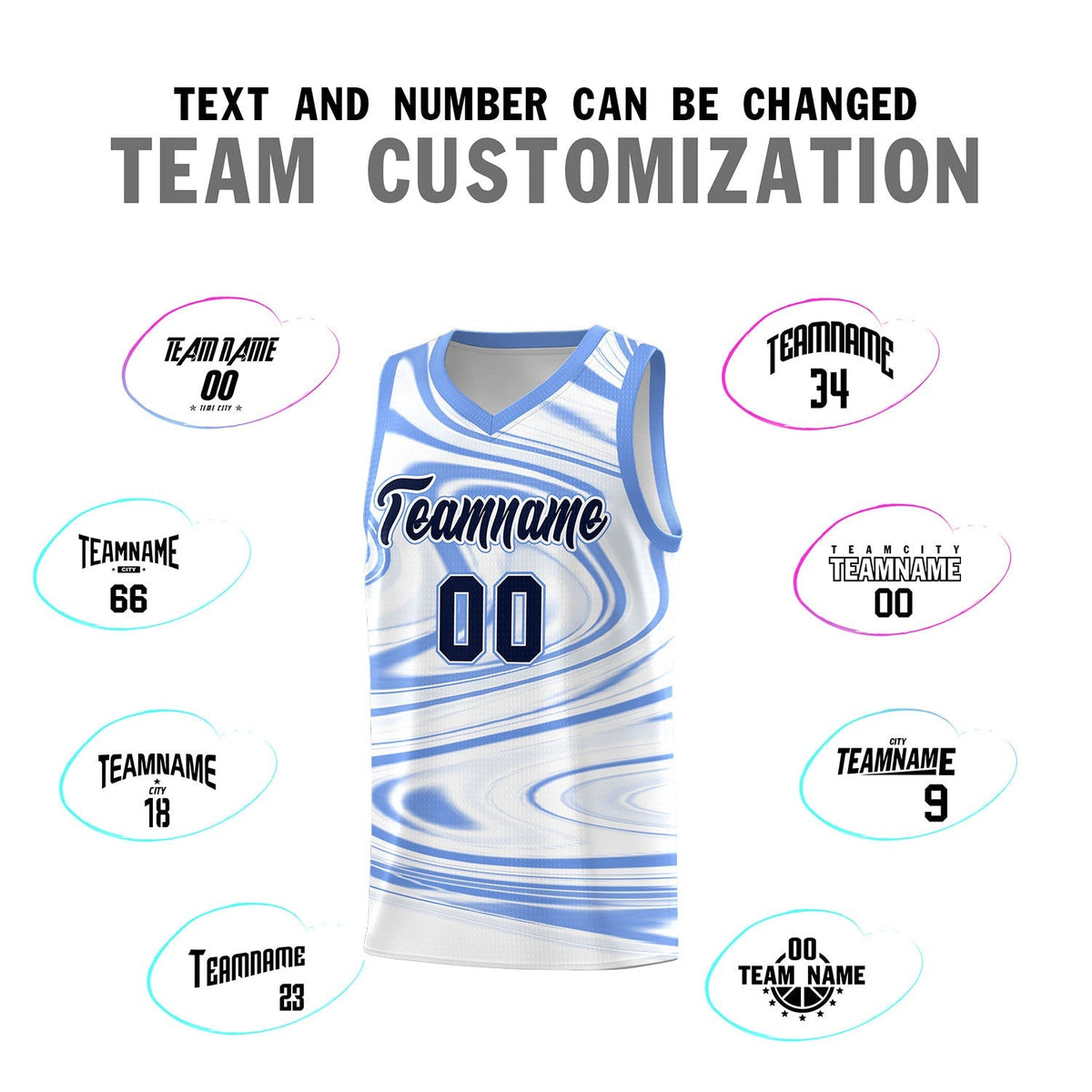 Custom White Light Blue Graffiti Pattern Fluids Style Sports Uniform Basketball Jersey Kits|KXKSHOP