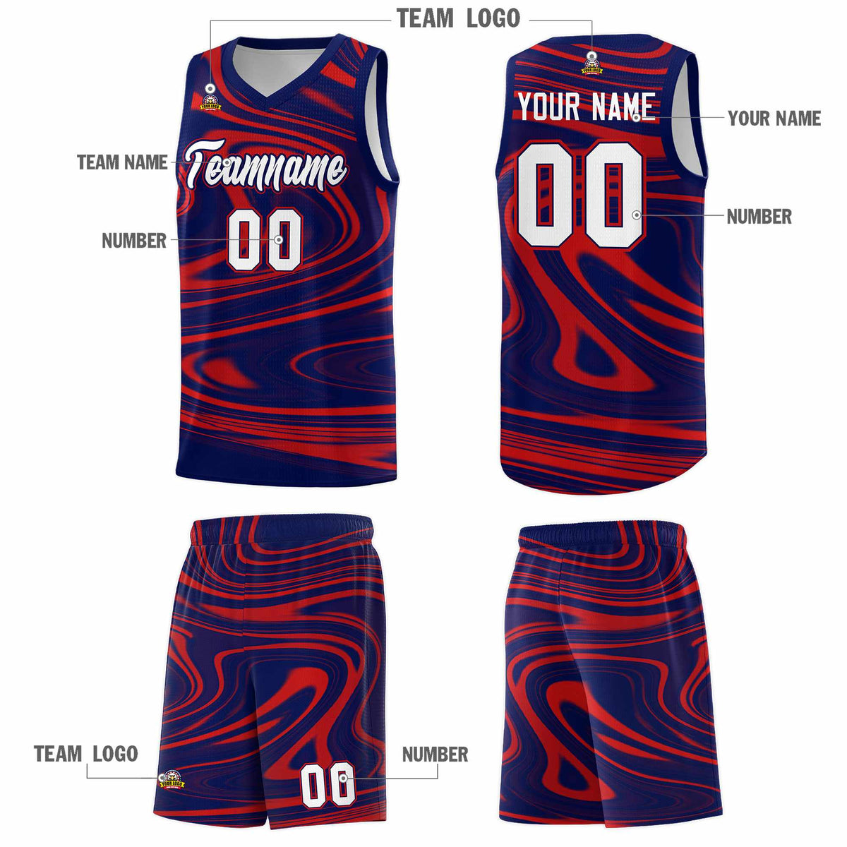 Custom Navy Red Graffiti Pattern Fluids Style Sports Uniform Basketball Jersey Kits|KXKSHOP